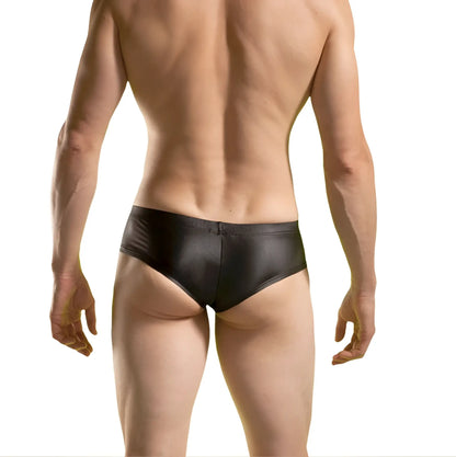 Black shiny wet matte hipster cheeky bikini swimwear briefs by Wojoer size XL showing back side view