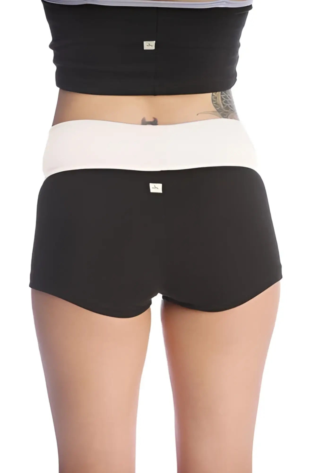 Womens yoga transition short in black and white two-tone high-waisted snug fit design for active wear