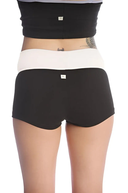 Womens yoga transition short in black and white two-tone high-waisted snug fit design for active wear