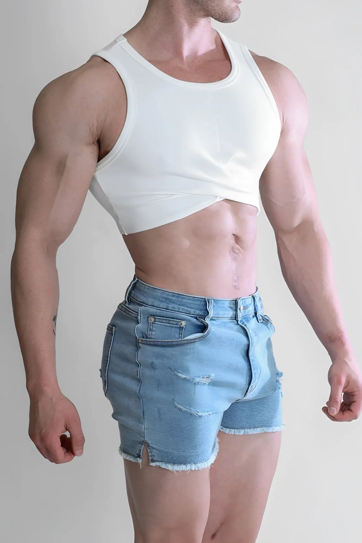 White wrapped up ribbed crop tank top made of stretchy cotton blend perfect for casual summer wear