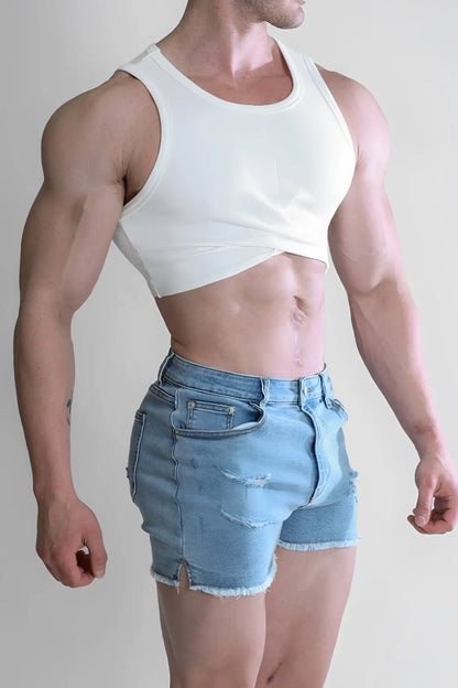 White wrapped up ribbed crop tank top made of stretchy cotton blend perfect for casual summer wear