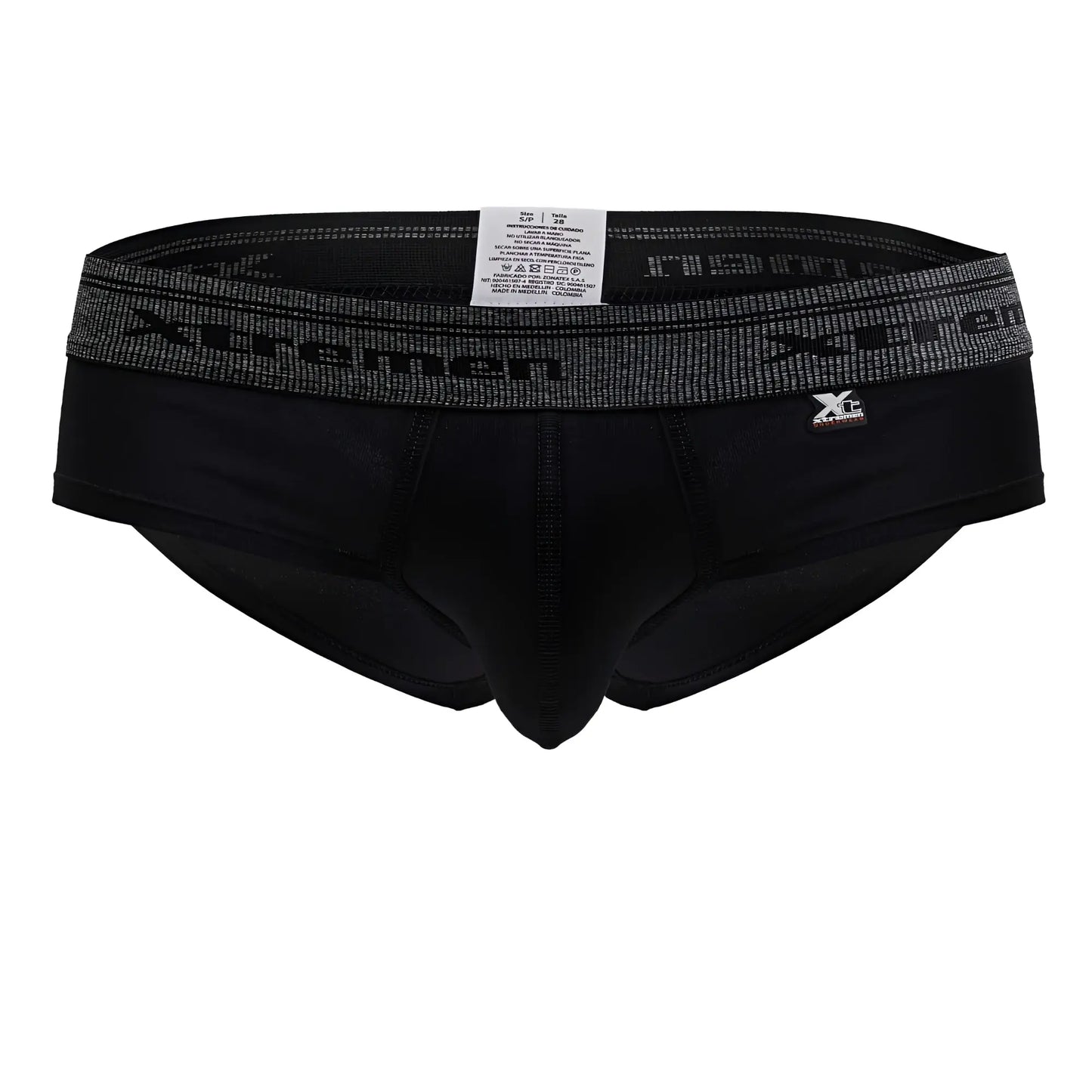Black xtremen 41315 cotton blend briefs with gray patterned waistband featuring xtreme logo in black color