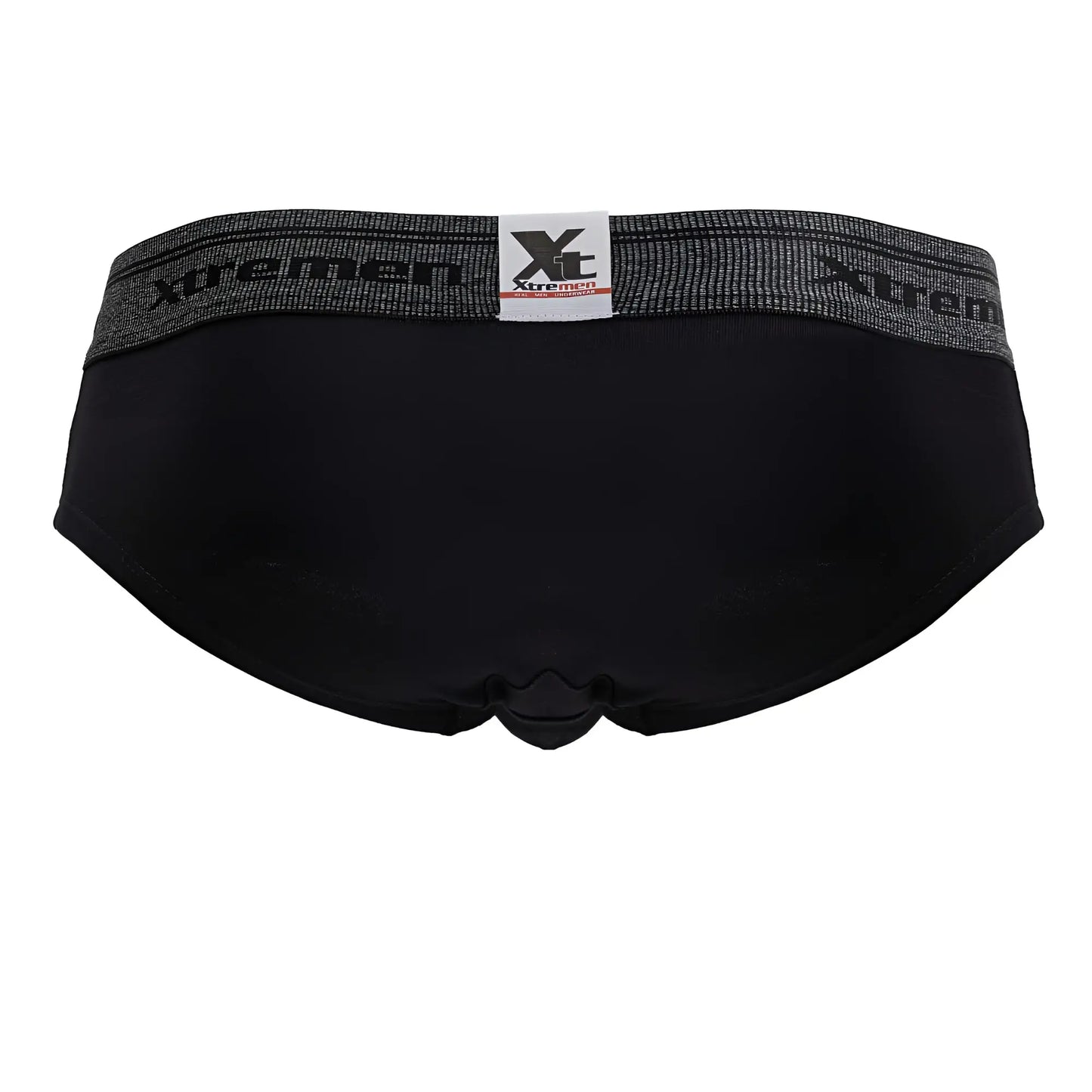 Black xtremen 41315 cotton blend men’s briefs with gray elastic waistband featuring the brand logo