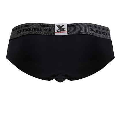 Black xtremen 41315 cotton blend men’s briefs with gray elastic waistband featuring the brand logo