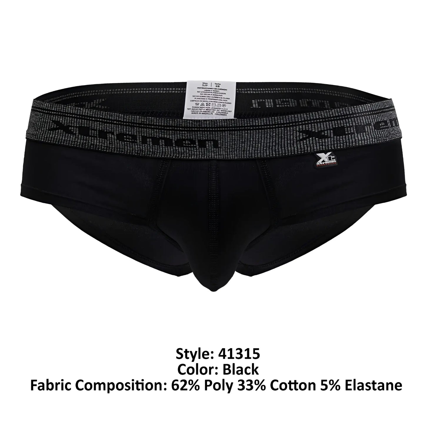 Black xtremen 41315 cotton blend briefs with gray patterned waistband featuring brand logo and elasticated fit
