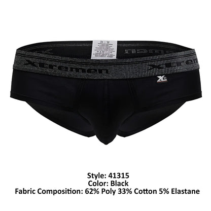 Black xtremen 41315 cotton blend briefs with gray patterned waistband featuring brand logo and elasticated fit