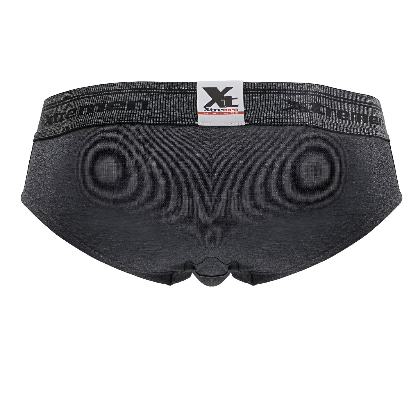 Dark gray heathered cotton blend briefs with black elastic waistband featuring xtreme brand logo color cross design