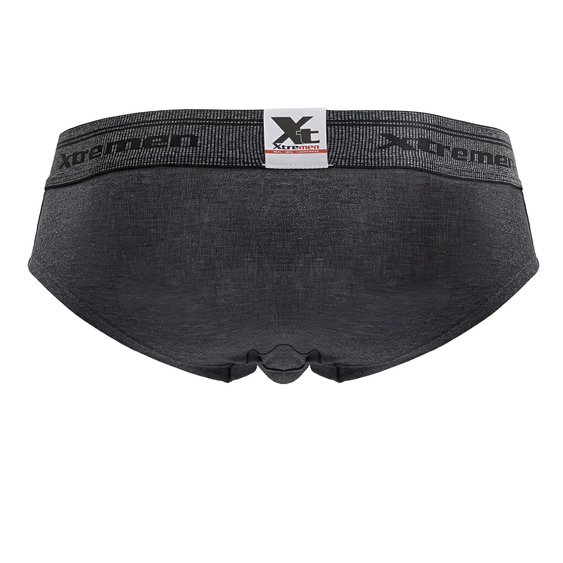 Dark gray heathered cotton blend briefs with black elastic waistband featuring xtreme brand logo color cross design