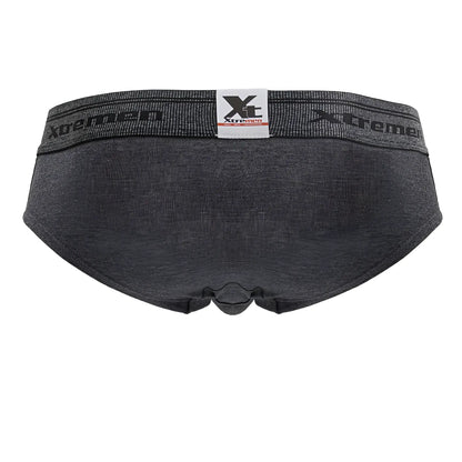 Dark gray heathered cotton blend briefs with black elastic waistband featuring xtreme brand logo color cross design
