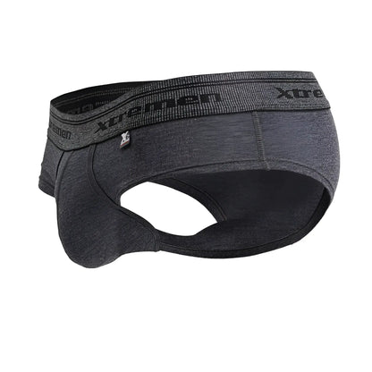 Dark gray heathered men’s briefs with black xtreme elastic waistband made of cotton blend for comfortable wear