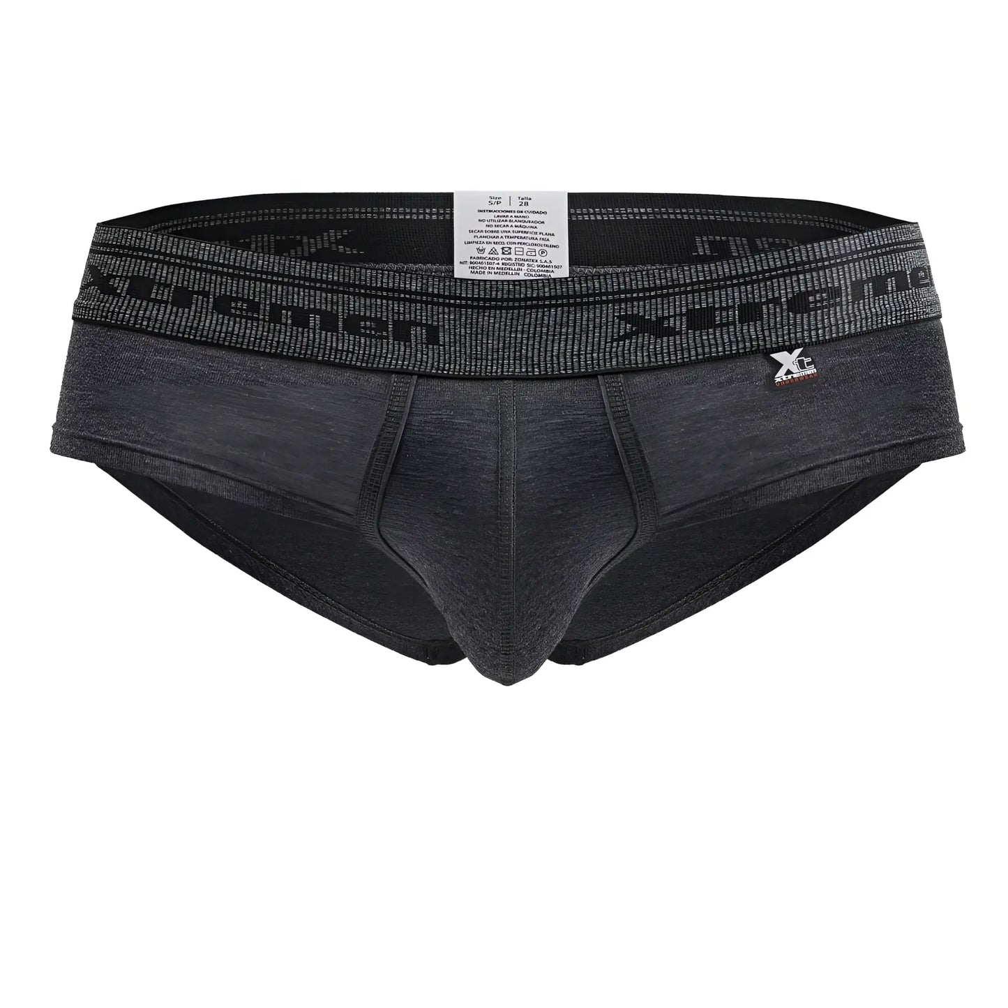 Dark gray heathered xtremen 41315 cotton blend men’s briefs with black elastic waistband and xtreme logo
