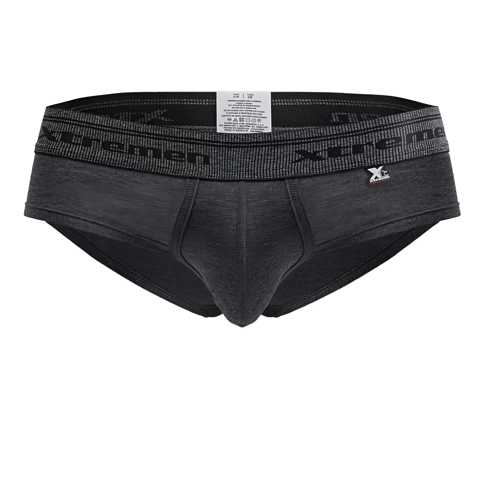 Dark gray heathered xtremen 41315 cotton blend men’s briefs with black elastic waistband and xtreme logo