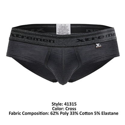 Dark gray heathered xtremen 41315 cotton blend men’s briefs with black elastic waistband and xp brand emblem on side