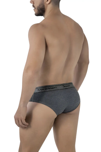 Gray heathered cotton blend briefs with black elastic waistband featuring the xtreme men logo from xtremen 41315