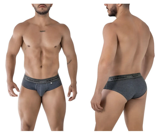 Gray heathered men’s cotton blend briefs with black xtreme elastic waistband xtremen 41315 color cross