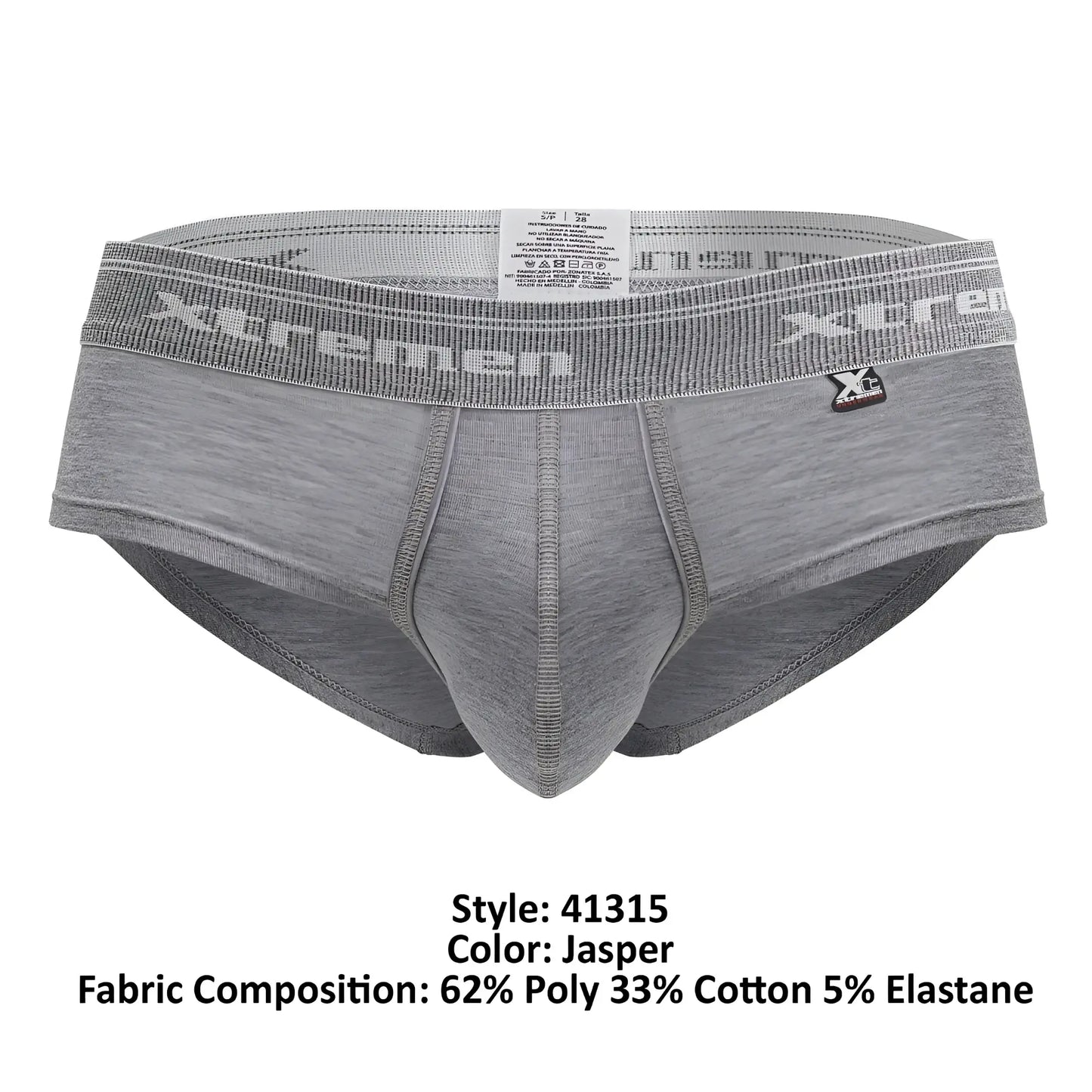 Xtremen 41315 cotton blend gray heathered men’s briefs with textured elastic waistband and xtreme logo