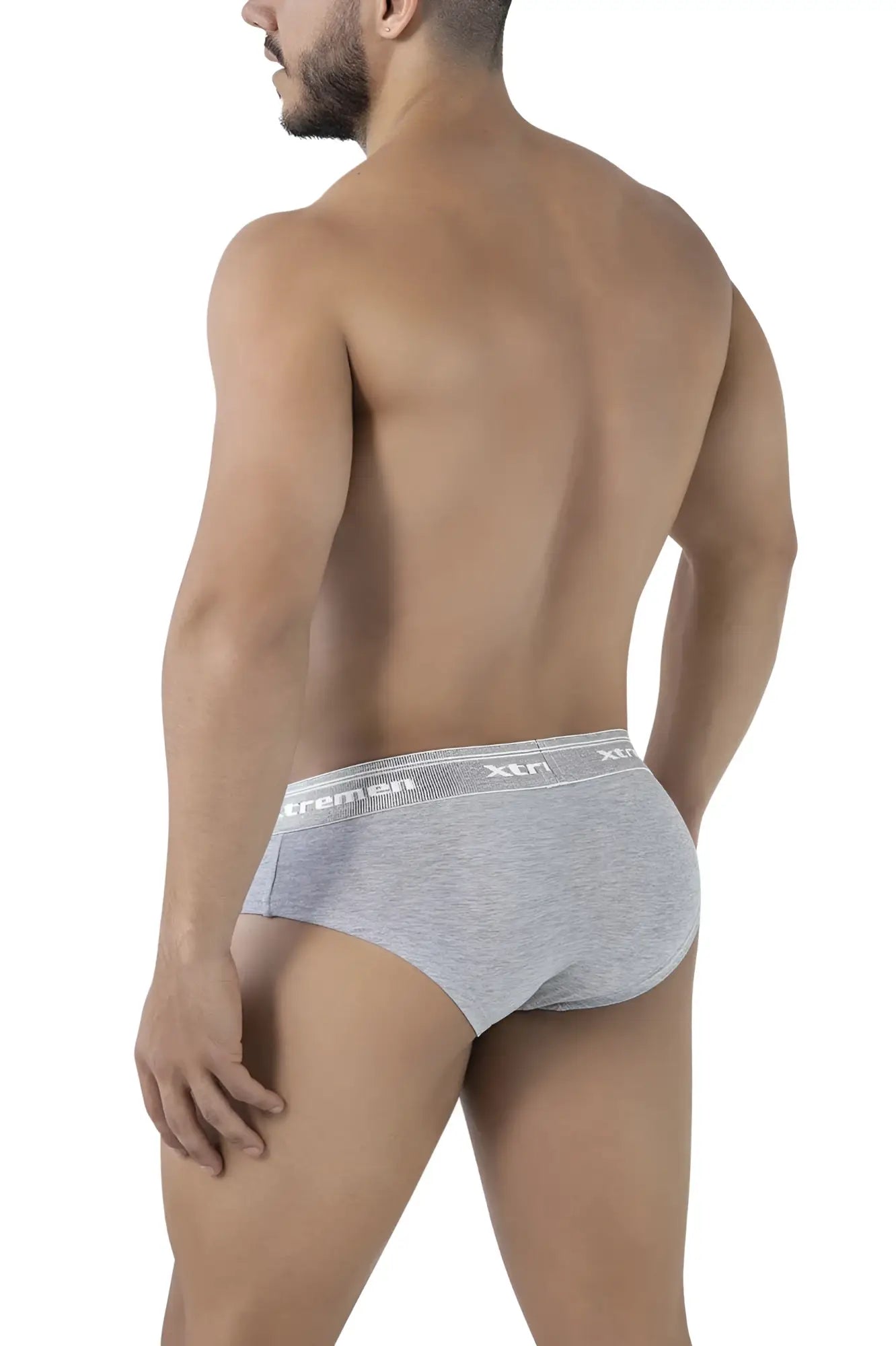 Xtremen 41315 cotton blend briefs in jasper gray heather with white elastic waistband featuring xtr logo