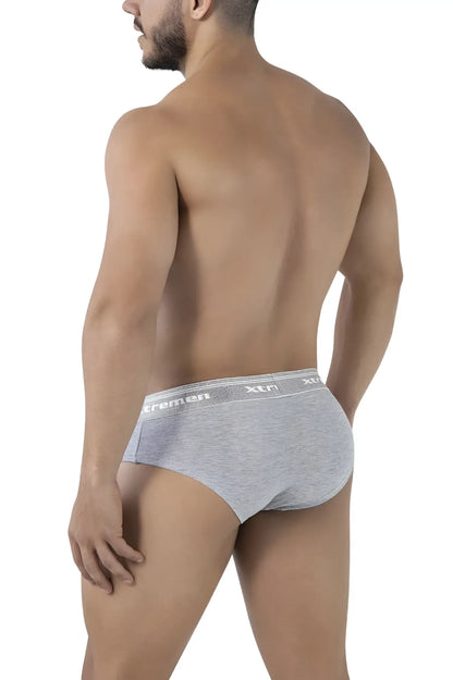 Xtremen 41315 cotton blend briefs in jasper gray heather with white elastic waistband featuring xtr logo