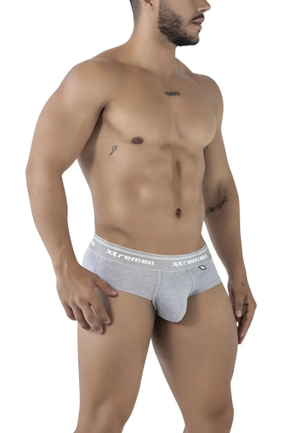Gray xtremen 41315 cotton blend men’s briefs with subtle textured fabric and branded waistband in jasper gray color