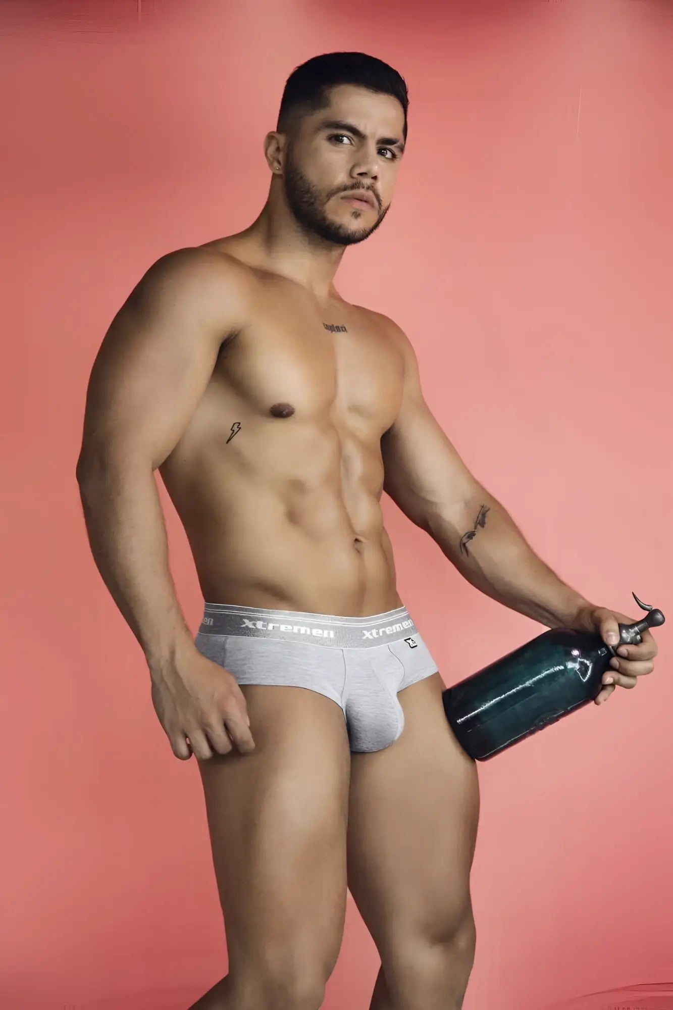 Gray cotton blend briefs with white elastic waistband and XL branding from Xtremen in Jasper gray color