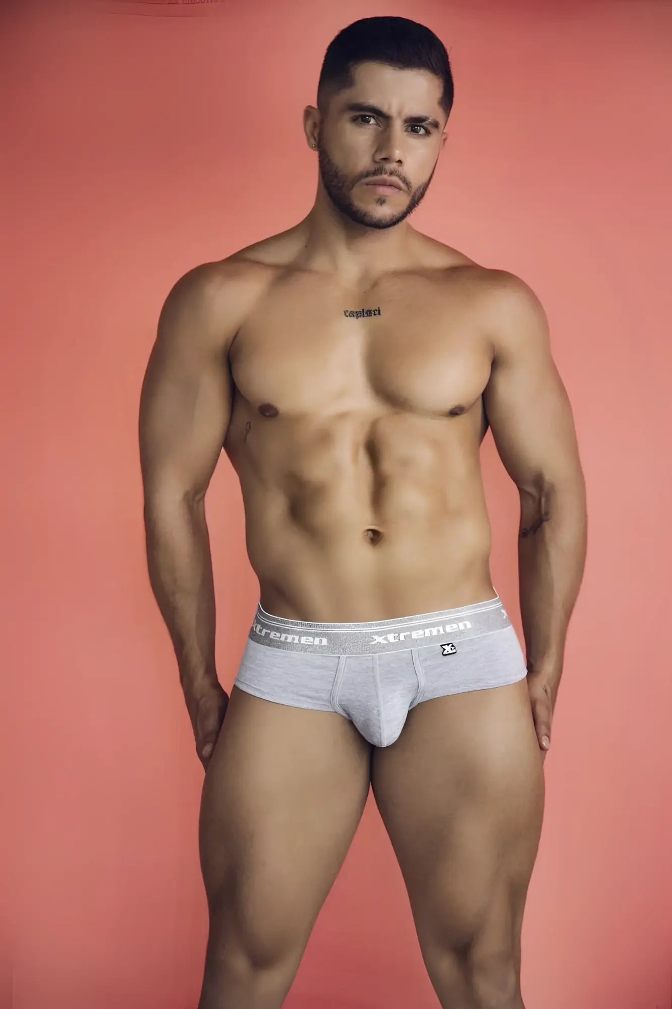 Gray cotton blend briefs with xtreme branding on the waistband in jasper gray color for comfortable wear