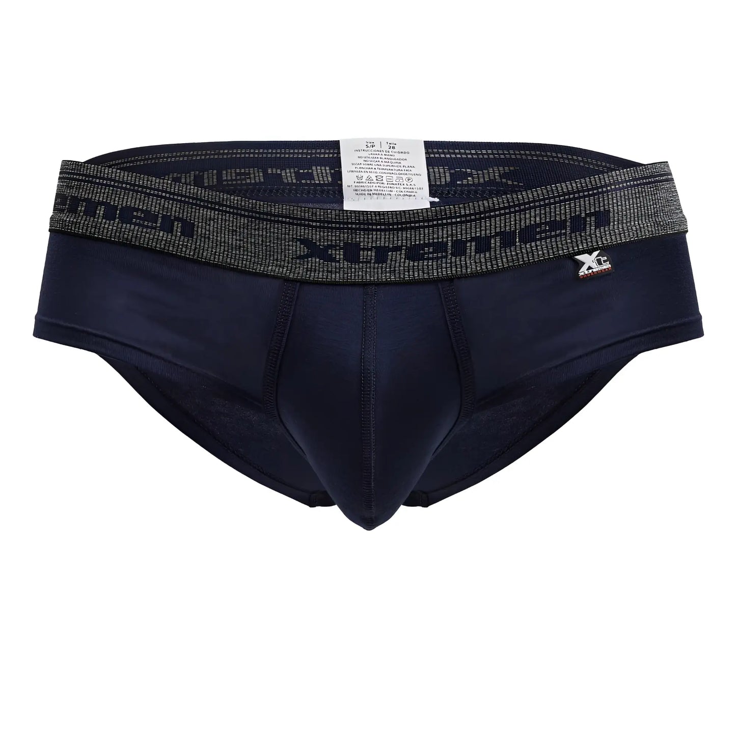 Navy xtremen 41315 cotton blend men’s briefs with a textured gray waistband featuring the brand name and logo