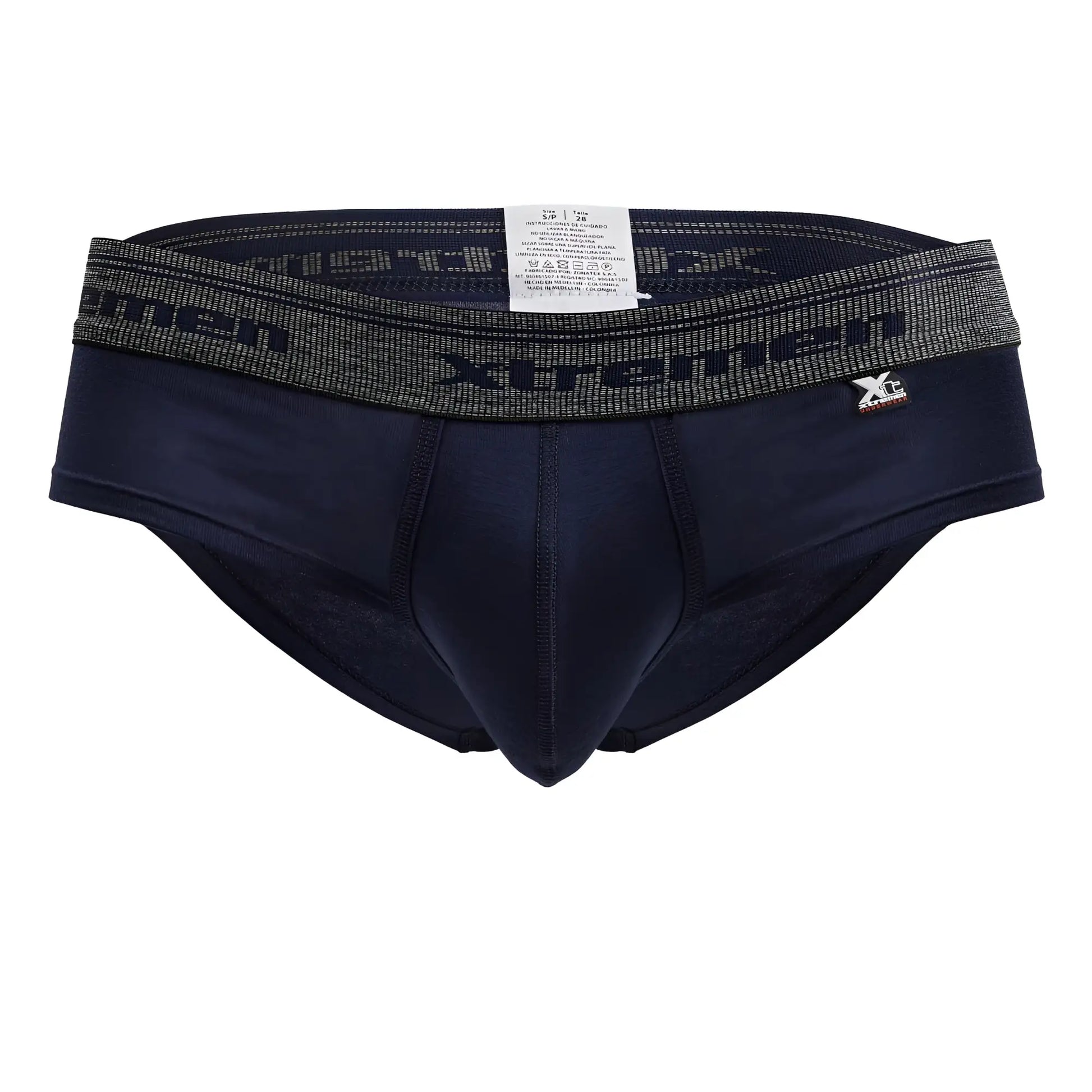 Navy xtremen 41315 cotton blend men’s briefs with a textured gray waistband featuring the brand name and logo