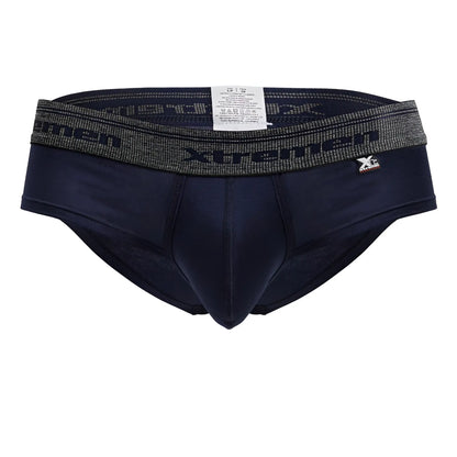 Navy xtremen 41315 cotton blend men’s briefs with a textured gray waistband featuring the brand name and logo