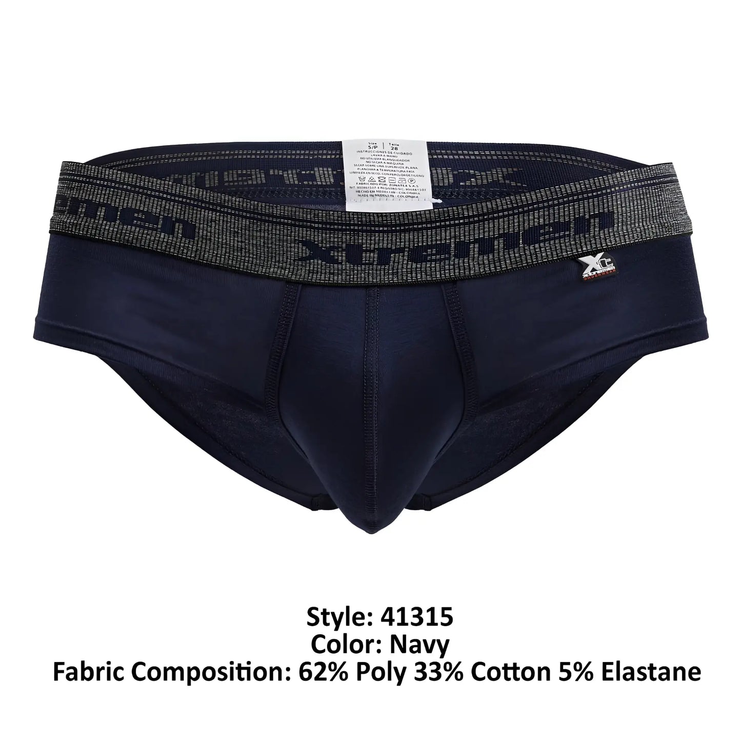 Navy xtremen 41315 cotton blend briefs with textured elastic waistband featuring dark gray brand lettering
