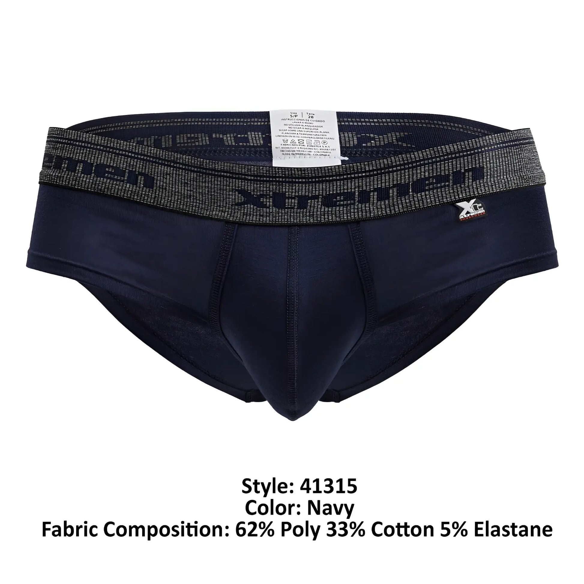 Navy xtremen 41315 cotton blend briefs with textured elastic waistband featuring dark gray brand lettering