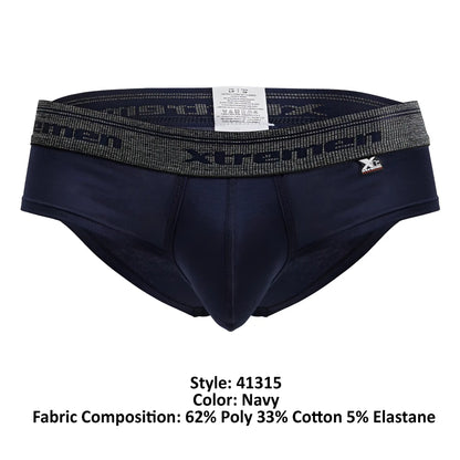 Navy xtremen 41315 cotton blend briefs with textured elastic waistband featuring dark gray brand lettering