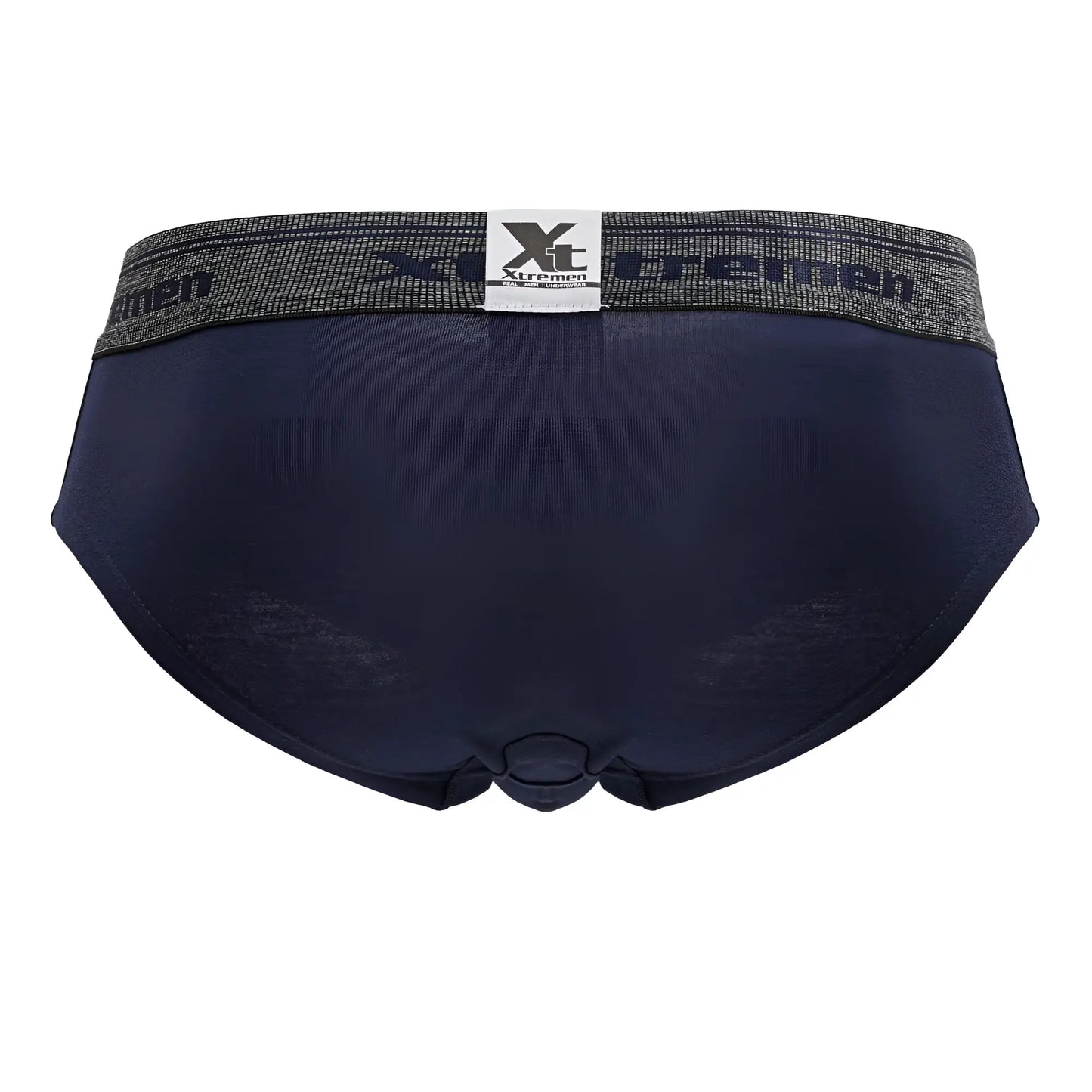 Dark navy blue xtremen 41315 cotton blend men’s briefs with textured gray waistband featuring brand logo