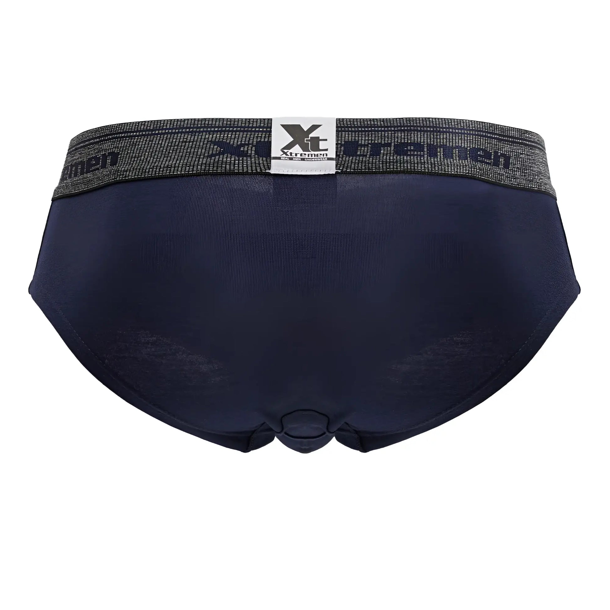 Dark navy blue xtremen 41315 cotton blend men’s briefs with textured gray waistband featuring brand logo