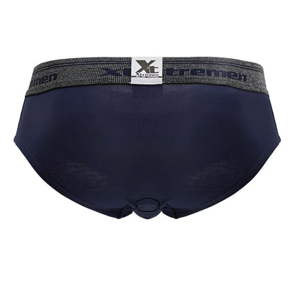 Dark navy blue xtremen 41315 cotton blend men’s briefs with textured gray waistband featuring brand logo