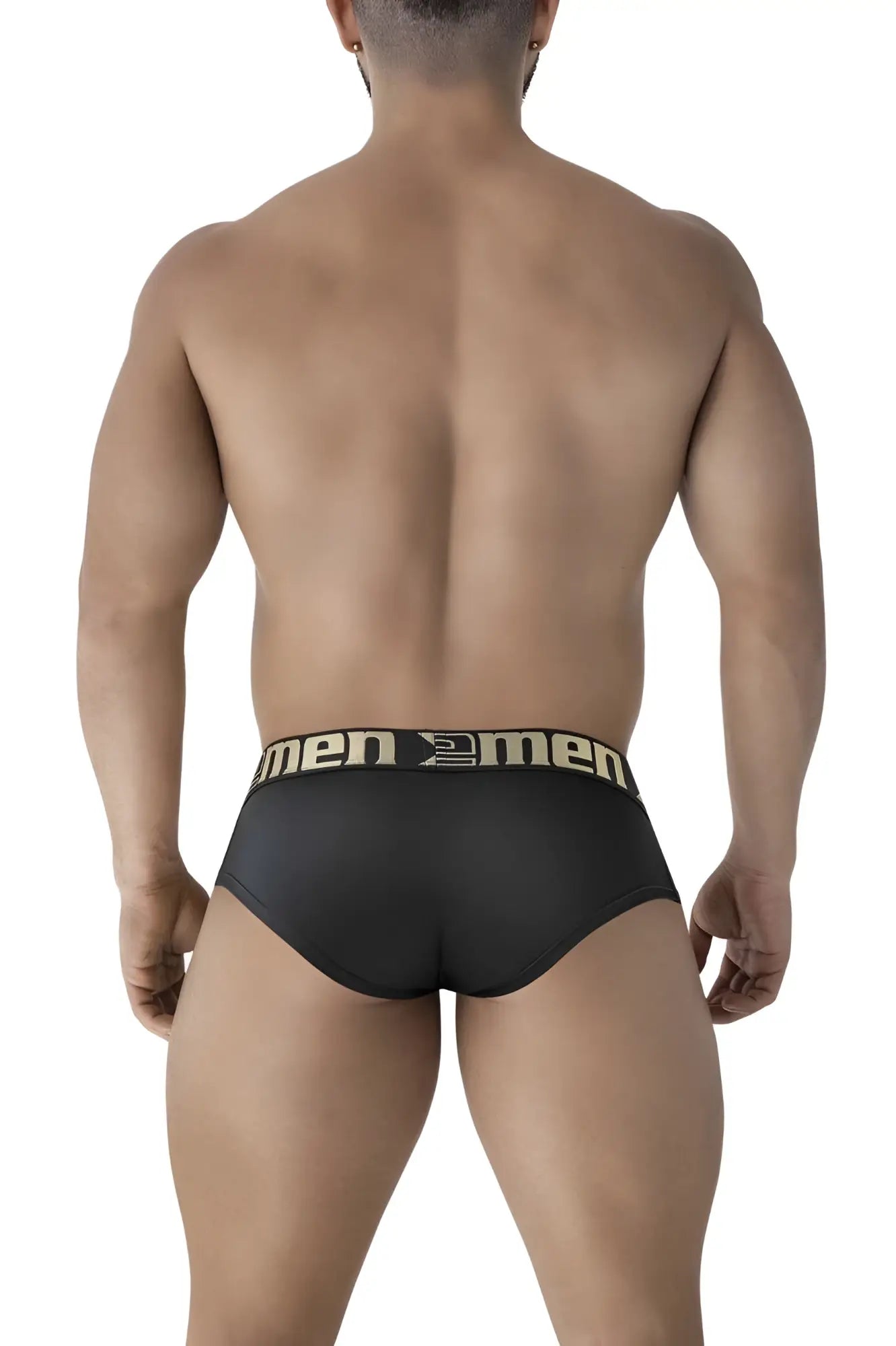 Black men’s microfiber briefs with gold and black men2men waistband logo xtremen 41316 model