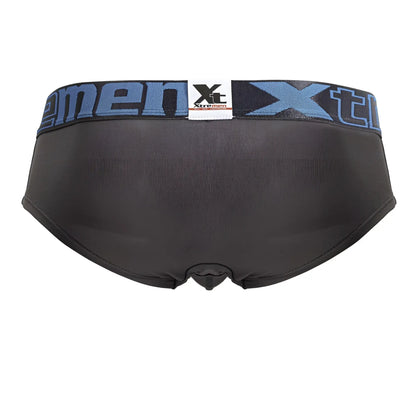 Black xtremen 41316 microfiber briefs in gray with blue and black elastic waistband featuring brand logo