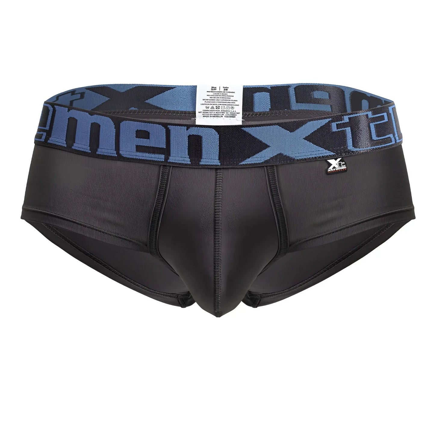 Black men’s gray microfiber briefs with a blue x-men logo band and xc brand tag by xtremen 41316