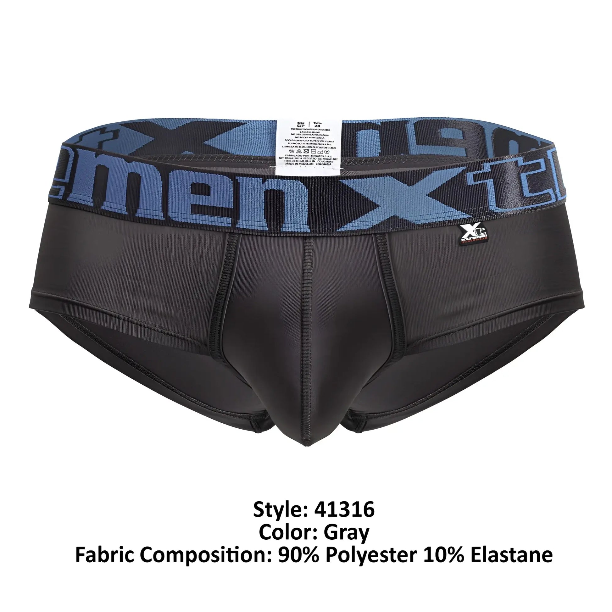 Xtremen 41316 gray men’s microfiber briefs with blue and black x-men waistband made of 90 polyester 10 elastane