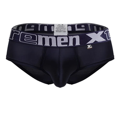 Navy xtremen 41316 microfiber briefs for men with a gray and white xtreme branded waistband front view