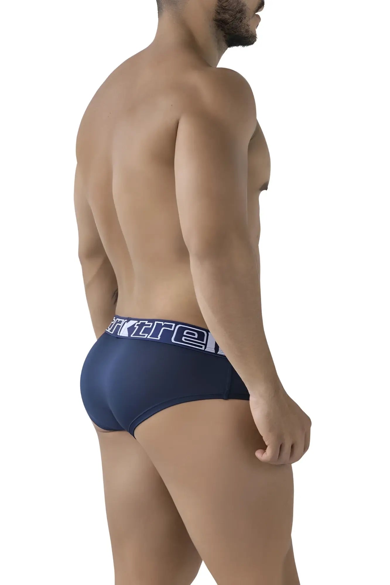 Navy microfiber briefs with a white and dark gray xtreme logo waistband from the Xtremen 41316 collection