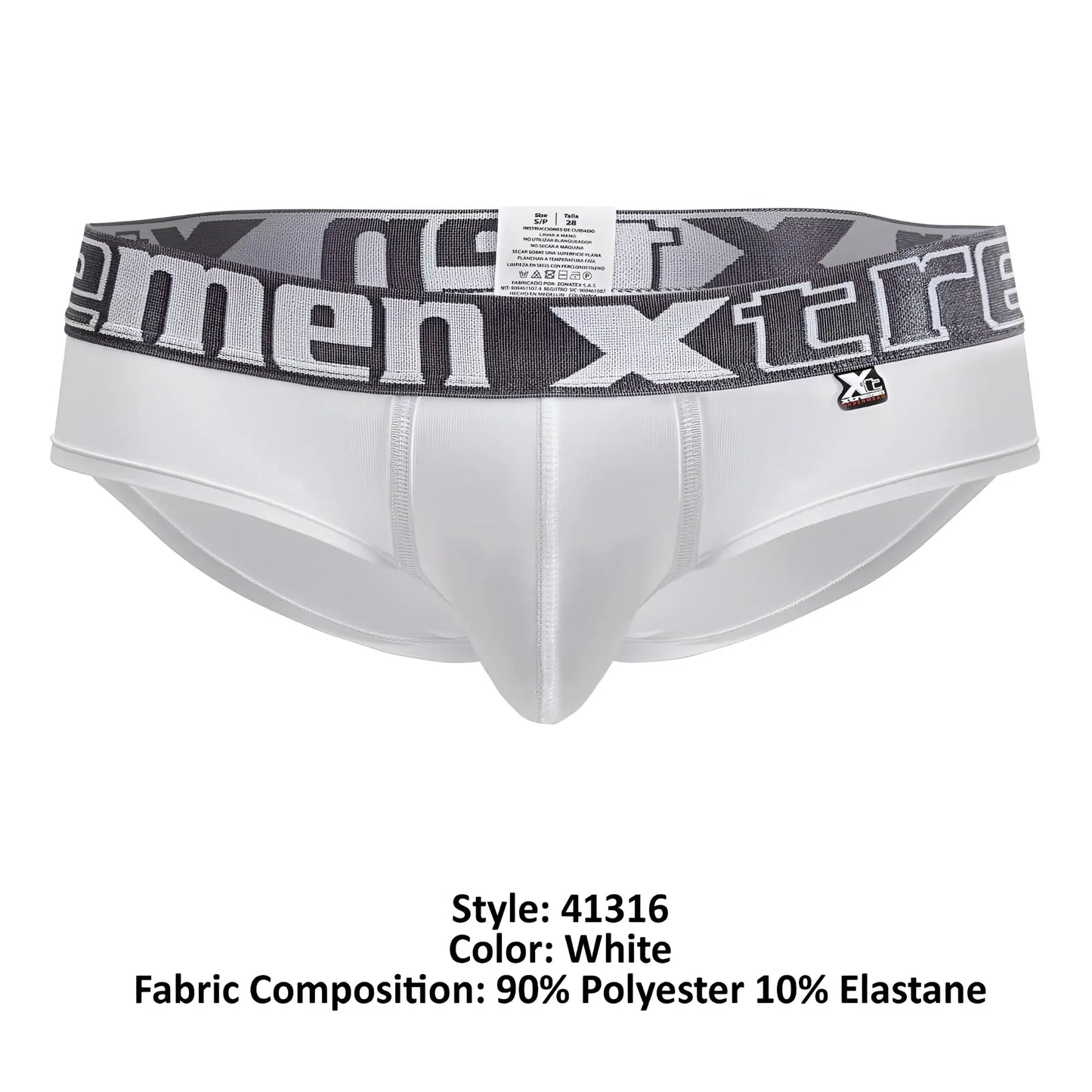 White xtremen 41316 microfiber briefs with gray black patterned waistband made of 90 polyester 10 elastane