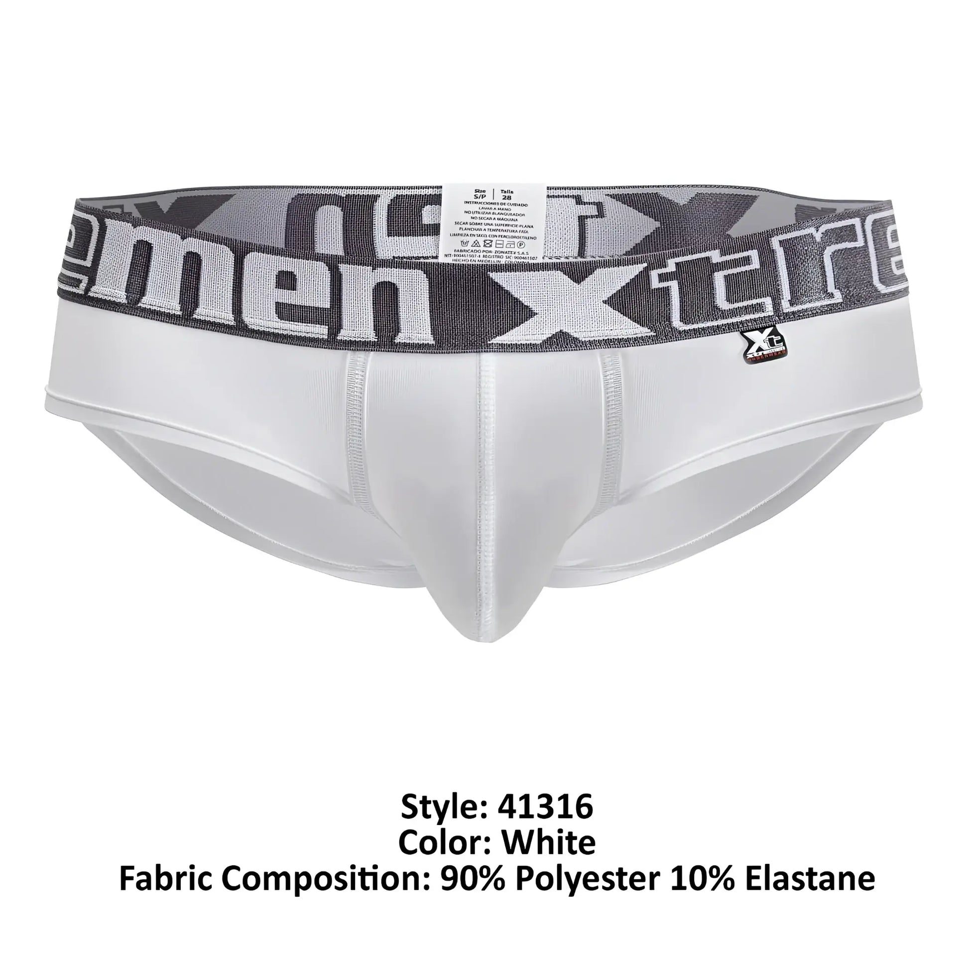 White xtremen 41316 microfiber briefs with gray black patterned waistband made of 90 polyester 10 elastane