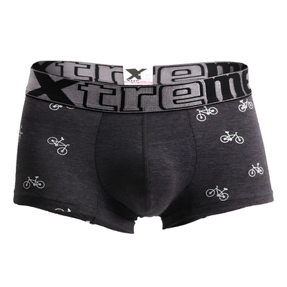 Dark gray xtremen 51437c men’s boxer briefs with white bicycle pattern and elastic waistband for cycling comfort