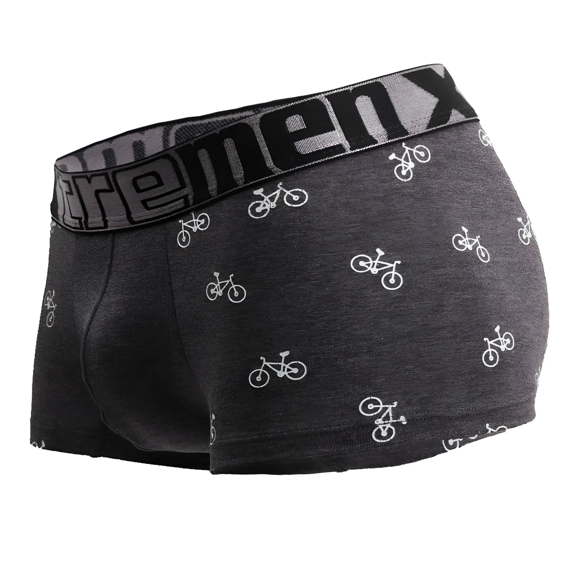 Dark gray xtremen 51437c boxer briefs with white bicycle pattern and supremenx elastic waistband for cycling use