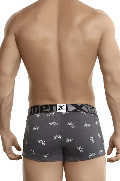 Dark gray xtremen 51437c men’s boxer briefs with white bicycle print and elastic waistband for cycling comfort