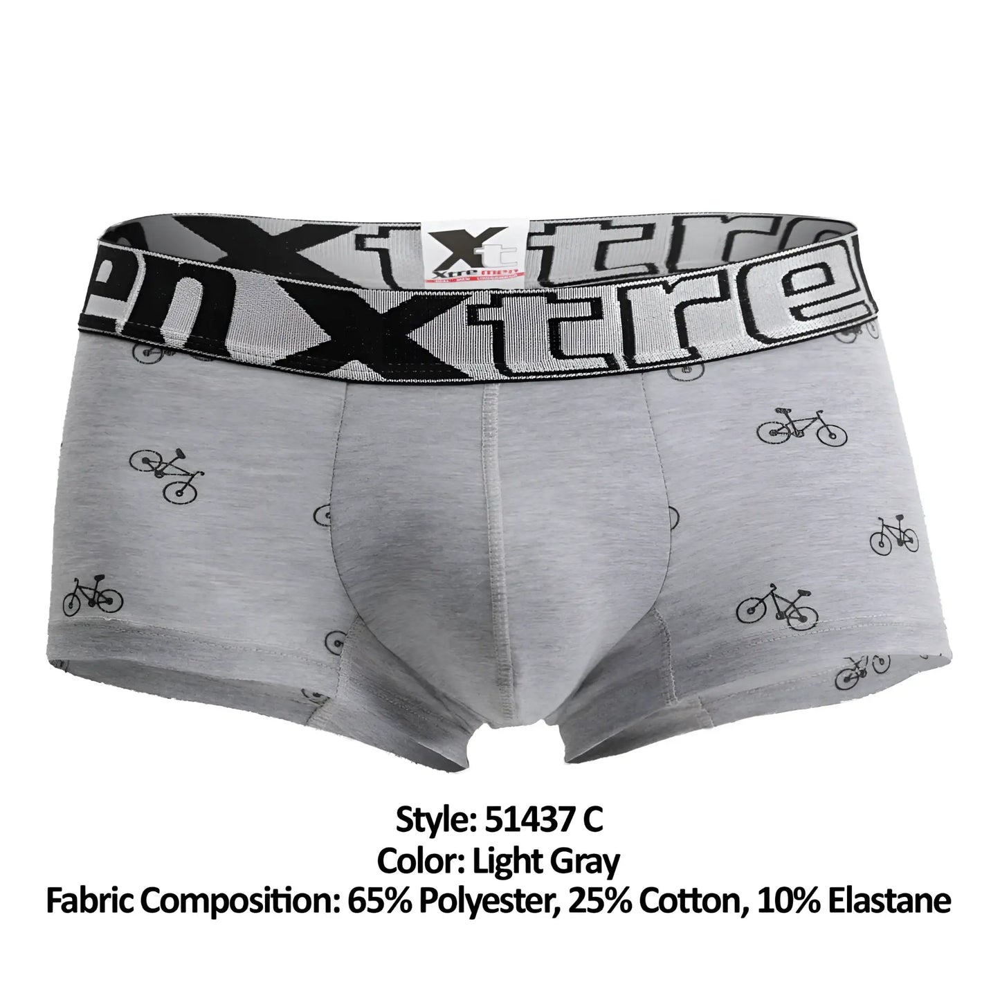 Light gray xtremen 51437c boxer briefs with black bicycle print and elastic waistband for cycling comfort