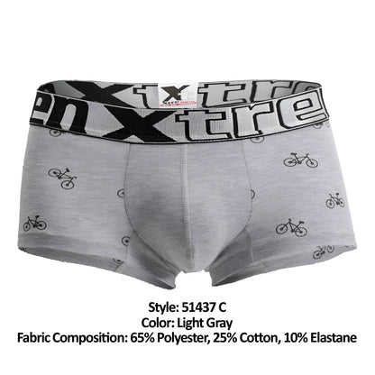 Light gray xtremen 51437c boxer briefs with black bicycle print and elastic waistband for cycling comfort