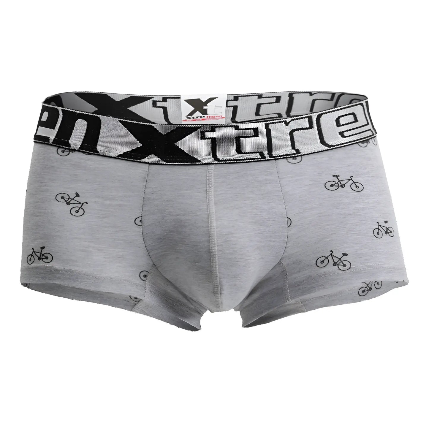 Gray xtremen 51437c cycling print boxer briefs with black bicycle design and elastic waistband for men