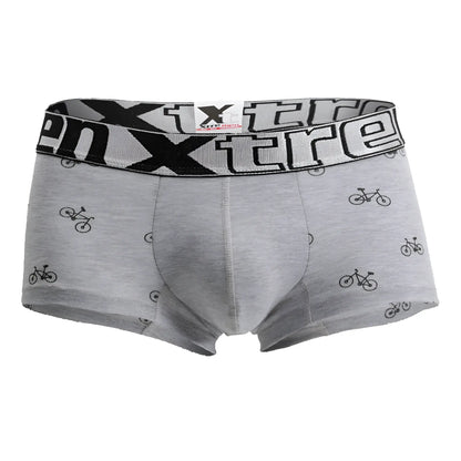 Gray xtremen 51437c cycling print boxer briefs with black bicycle design and elastic waistband for men