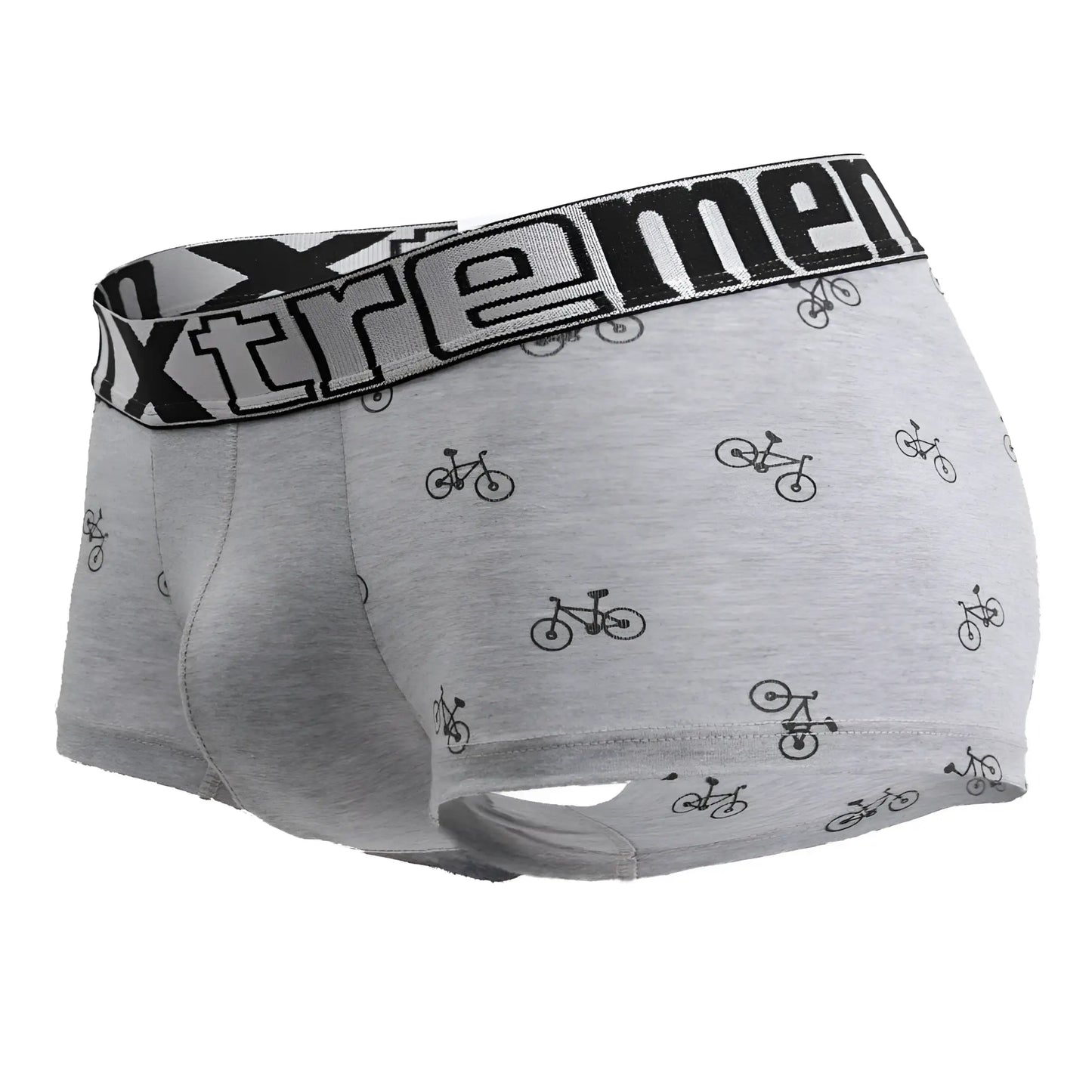 Gray xtremen 51437c cycling print boxer briefs with black bicycle design and elastic waistband for men